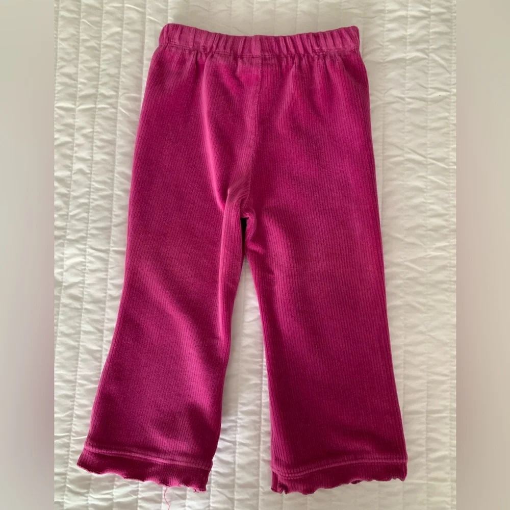 Vintage Children's Place Velour Set Girls 24M Pink Top Pants Ribbed Ruffle Y2K